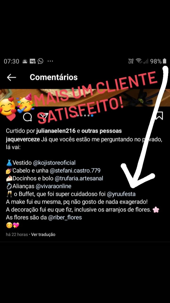 Comentário de cliente satisfeito com buffet